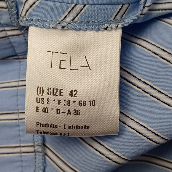 Tela Bahamas Maxi Dress Size S Women Preppy Cotton Pockets Smocked Blue Striped - Picture 14 of 16